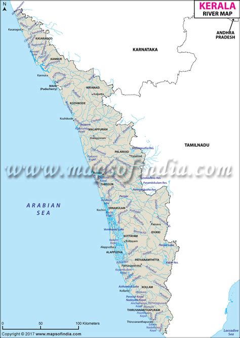 South india tourist map list. Rivers in Kerala