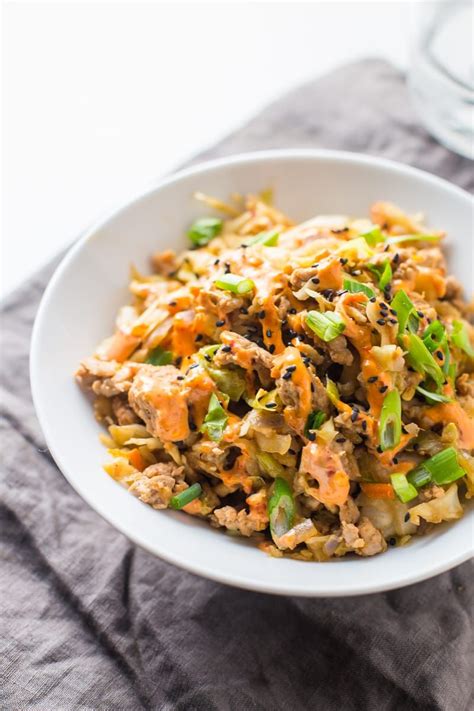 This healthy egg roll in a bowl (crack slaw) has all of the great flavor of egg rolls, but is an easy one pan meal without the grain wrapper! Egg Roll in a Bowl with Creamy Chili Sauce (Keto, Whole30 ...