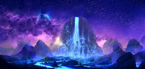 Digital Art Waterfall Fantasy Art Colorful Space Art Sky Planet