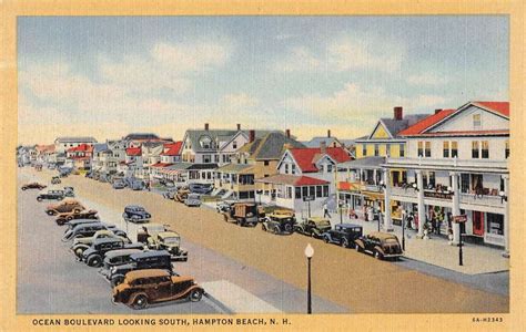 Hampton Beach New Hampshire Ocean Blvd Street Scene Vintage Postcard