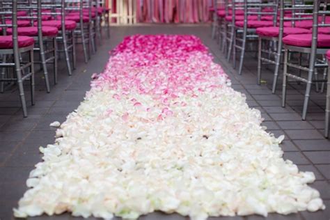 Amazing Wedding Ceremony Aisle White Pink Ombre Petals