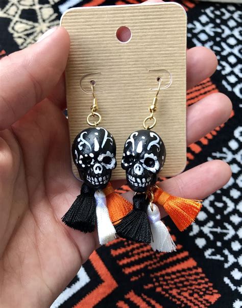 Sugar Skull Earrings Halloween Jewelry Day Of The Dead Etsy