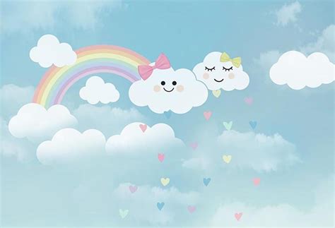 Baby Shower Vinyl Cloth Cartoon Cloud Rainbow Sky Blue Photography