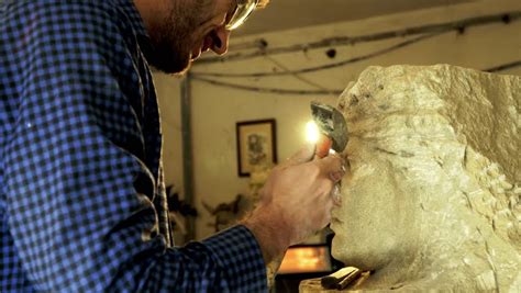 Stone Sculptor Work His Atelier Working Stock Footage Video 100
