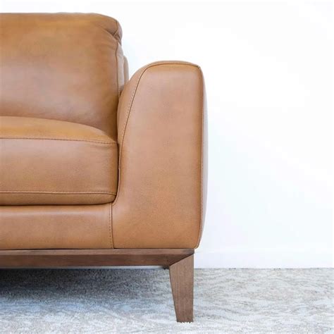 Pemberly Row Mid Century Modern Milton Tan Leather Sectional Sofa