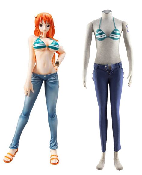 anime one piece nami cosplay costume jeans pants and bra