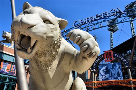 Tiger Sculpture At North Gate Of Comerica Tiger Field In Detroit