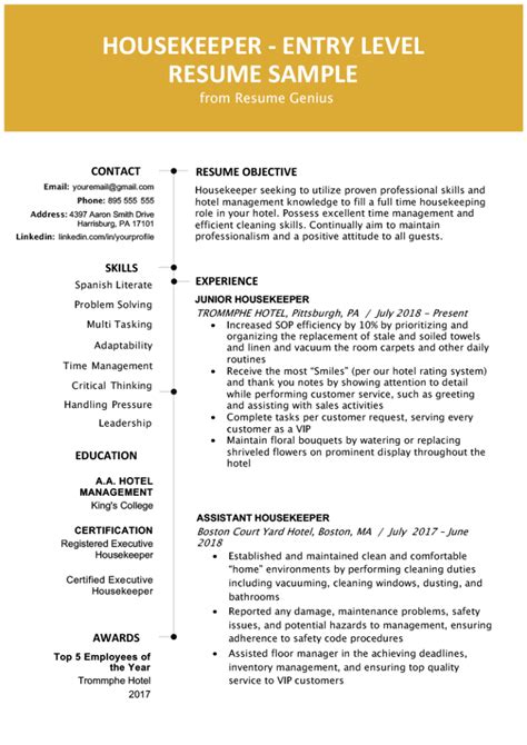 For your personal or commercial use and modify it accordingly. Free Entry-Level Housekeeping Resume Template