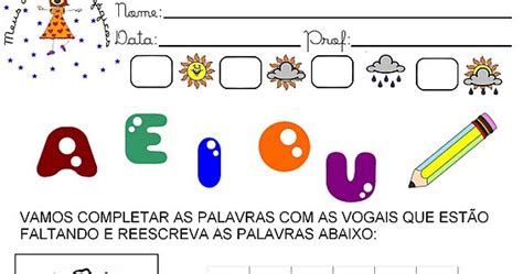 Blog Professor Zezinho Atividades Com Vogais