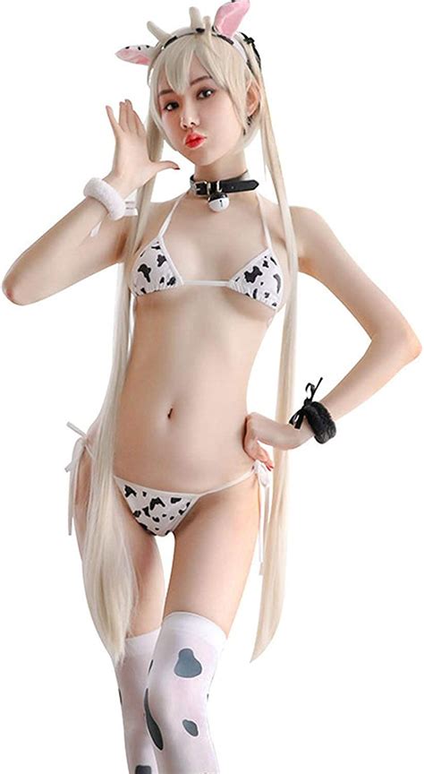 Olanstar Womens Leopard Anime Cosplay Cute Sexy Mini Bodysuit Milk Cow