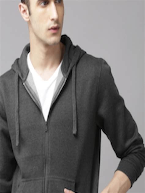 Buy Roadster Men Charcoal Grey Solid Hooded Sweatshirt Sweatshirts