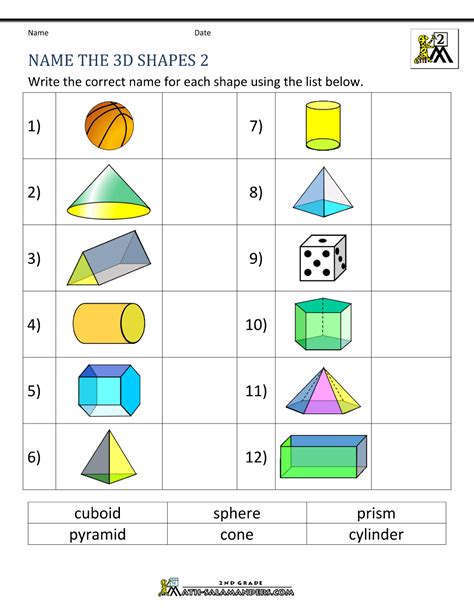 3d Geometry Shapes Worksheets