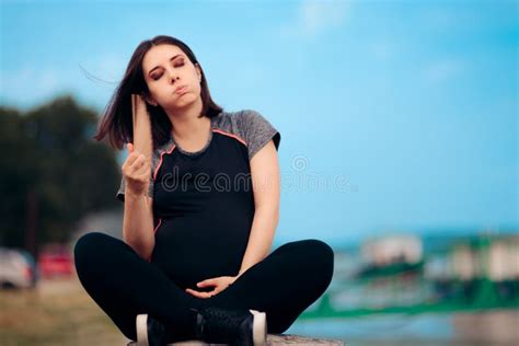 Pregnant Woman Having Hot Flashes After Exercising Stock Image Image Of Beautiful Exercising