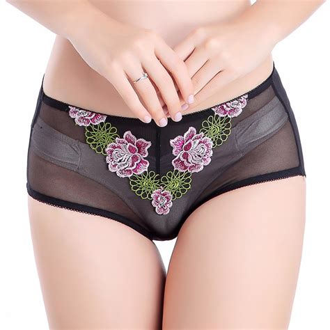 Women Girl Sexy Panties Briefs Cotton Floral Embroidery Underwear