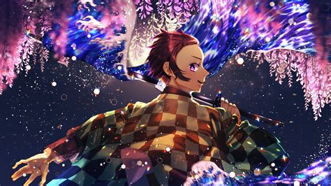 Demon Slayer Tanjirou Kamado With Sword With Background Of Black And