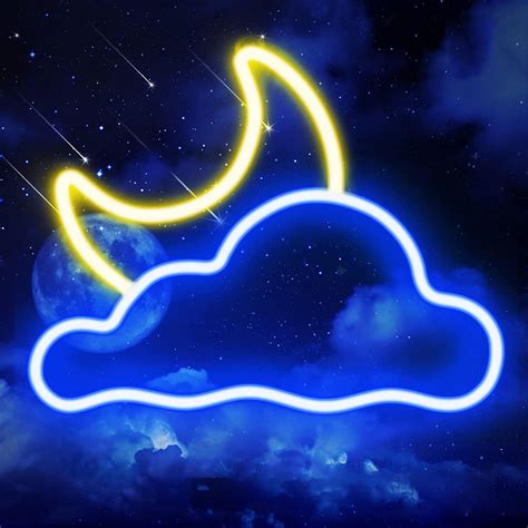 Jtlmeen Neon Sign Cloud And Moon Led Neon Light Neon Lights Sign For Wall Decor