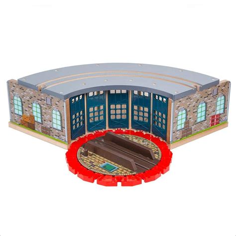 Orbrium Wooden Railway Roundhouse With Turntable Compatible With Thomas