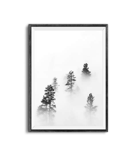 Foggy Tree Printblack And White Forest Photographymorning Misty