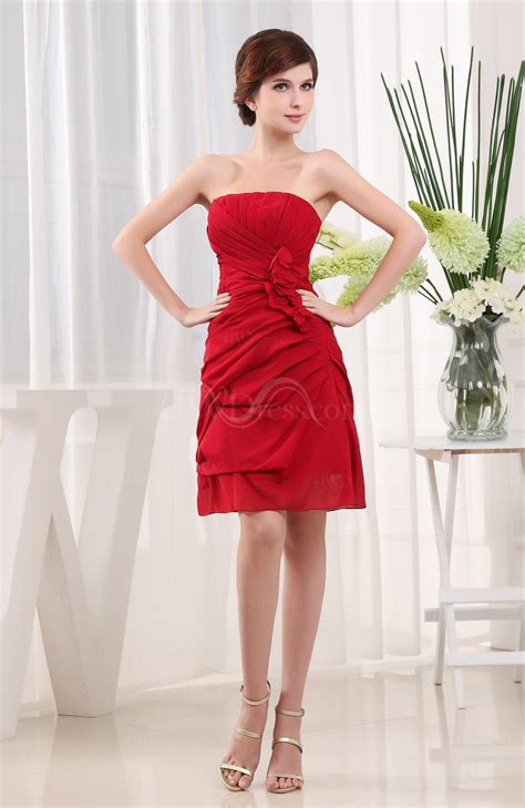 Red Cute Strapless Backless Chiffon Short Cocktail Dresses Uwdress Com