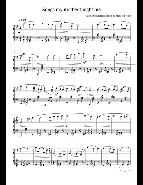 Songs My Mother Taught Me A Dvorak Sheet Music For Piano Download Free In Pdf Or Midi
