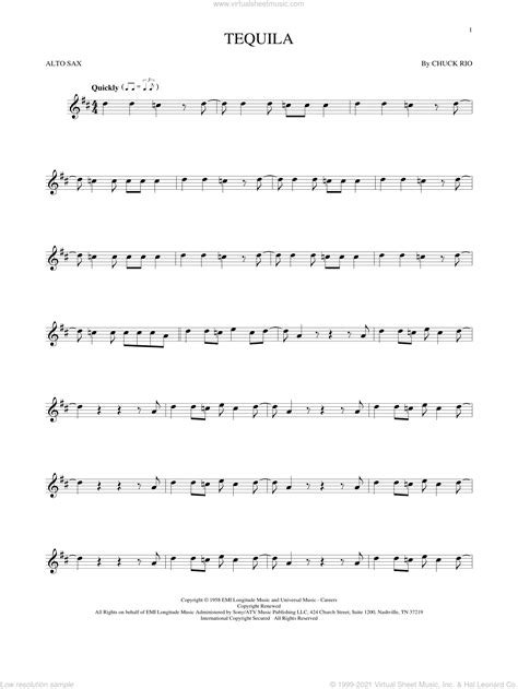 Champs Tequila Sheet Music For Alto Saxophone Solo Pdf