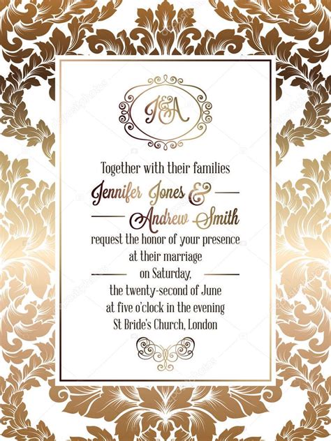 Vintage Baroque Style Wedding Invitation Card Template Elegant Formal