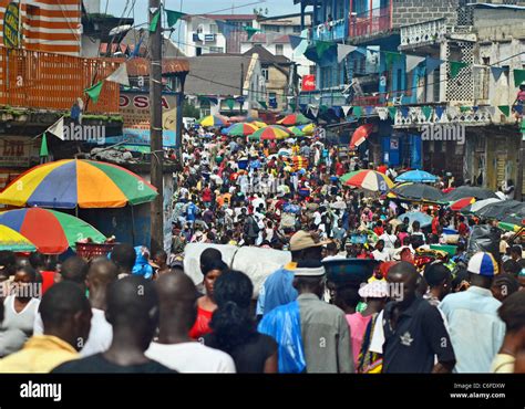 Bustling Market Street Sani Abacha St In Central Freetown Sierra