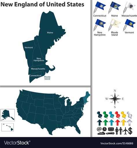 Map New England Royalty Free Vector Image Vectorstock