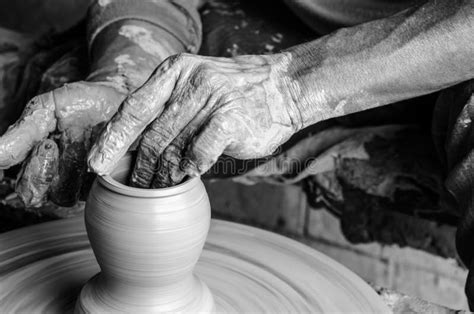 Hands Of Making Clay Pot On The Pottery Wheel Select Focus Close Up