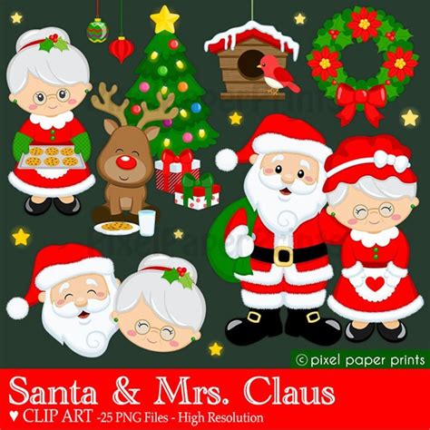 Santa And Mrs Claus Christmas Clipart Santa Claus Clip Etsy