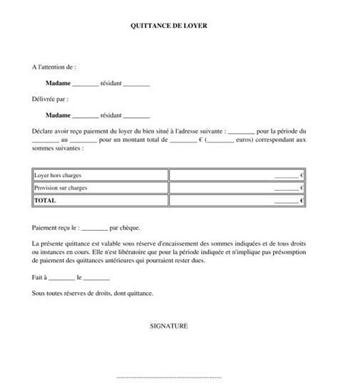 A Document With The Words Quitance De Loyer Written In French And An