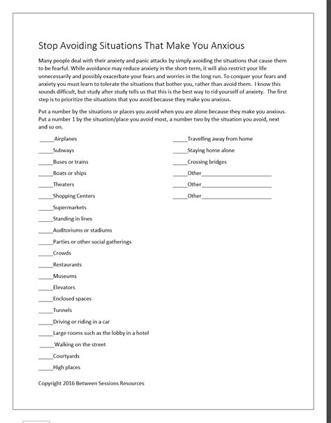 Between Sessions Anxiety Worksheets For Adults | Worksheets Samples