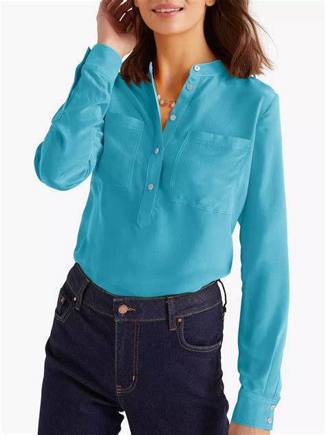 Boden Silk Collarless Blouse Lomond Blue At John Lewis And Partners