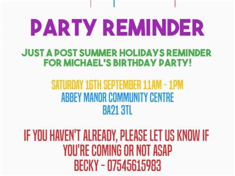 Reminder Birthday Invitation Birthday Invitation Reminder Message