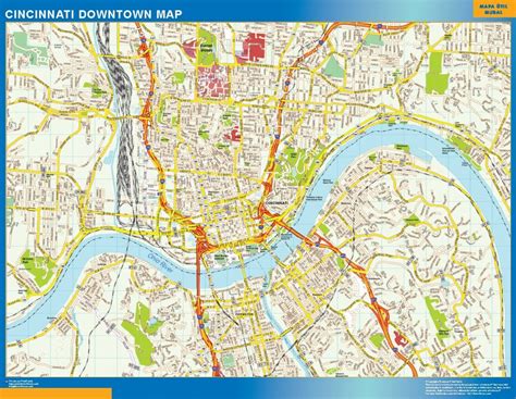 Cincinnati Downtown Wall Map Largest Wall Maps Of The World