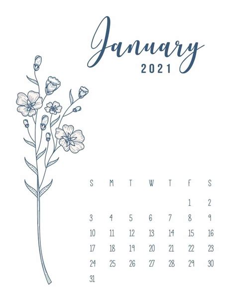A Calendar With Flowers On It And The Word January Written In Blue Ink