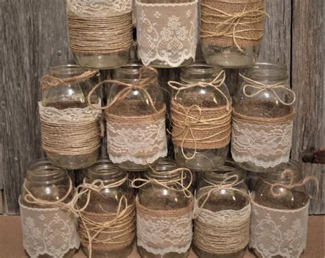 Set Of 10 Mason Jar Sleeves Burlap Wedding Decorations Rustic Wedding