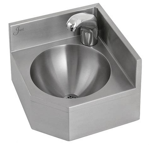 Just Manufacturing Stainless Steel Wall Corner Bathroom Sink With
