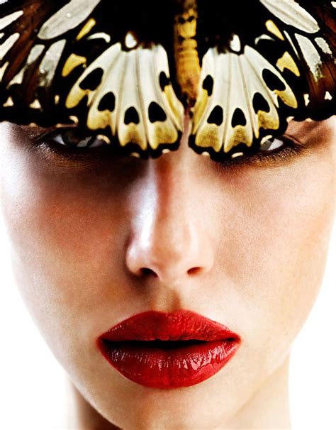 Butterflies And Bright Red Lips Beauty Editorial Fashion