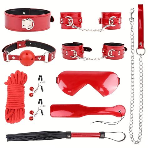 9pcs faux bondage kit with choker hand cuffs whip and blindfold bdsm restraints set adult