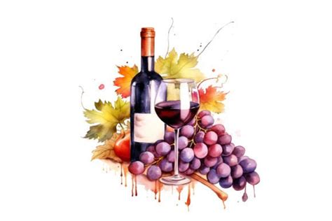 Wine And Grapes Watercolor Clipart Graphic By Sayedhasansaif04