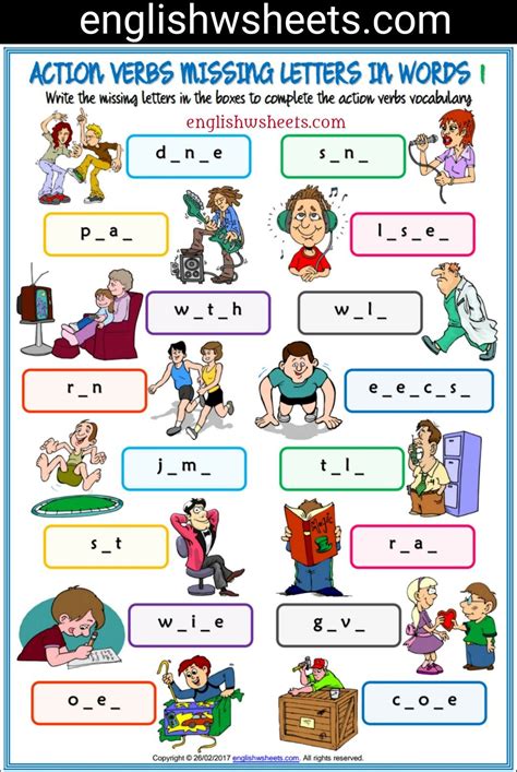 Printable Action Words Worksheets For Kindergarten