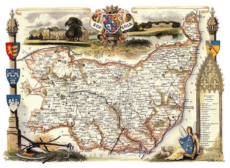 Suffolk 1841 Old English County Map Giclée Fine Art Etsy