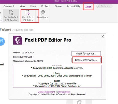 Where is the license information of Foxit PDF Editor? – Help Center