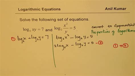 How To Solve Simultaneous Equations In Logarithms Youtube