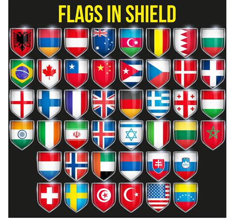 Conjunto De Escudos De Bandera Iconos De Diferentes Pa Ses Etsy