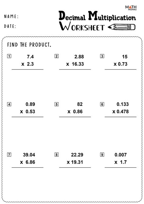 Multiplication With Decimal Numbers Worksheet