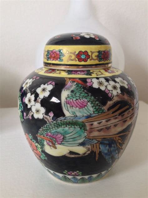 Vintage Asian Ginger Jar Japan Birds Flowers Chinoiserie Jar Etsy Ginger Jars Mythical