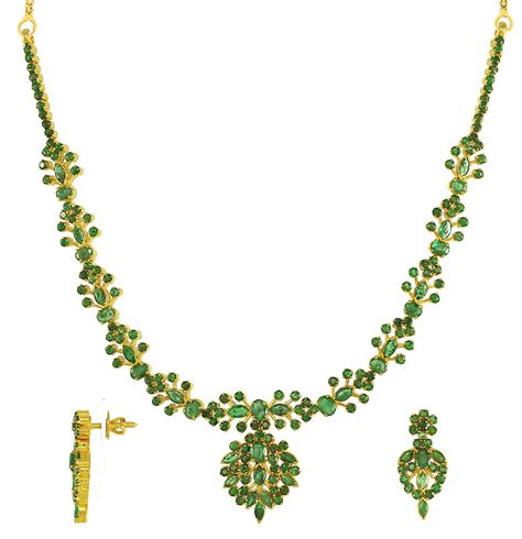 22kt Gold Emerald Necklace Set Psem2777 22kt Gold Emerald Necklace