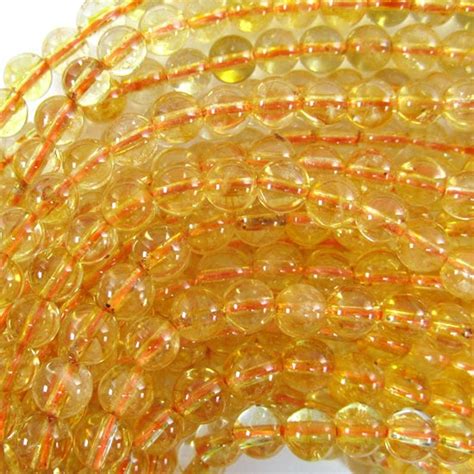 Yellow Oval Citrin Gemstone Round Beads Citrin Gemstone Healing Strand For Making Jewelry At